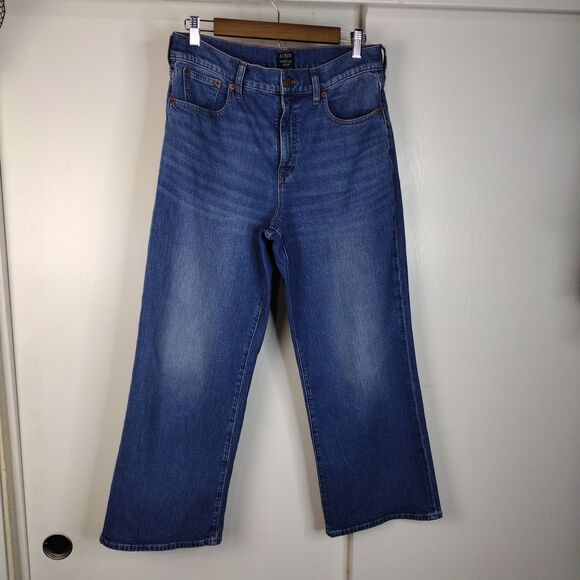 J Crew Jeans Sz 29 Blue High Rise Wide Leg Crop Denim Casual Beachy Coastal Work - Picture 1 of 7
